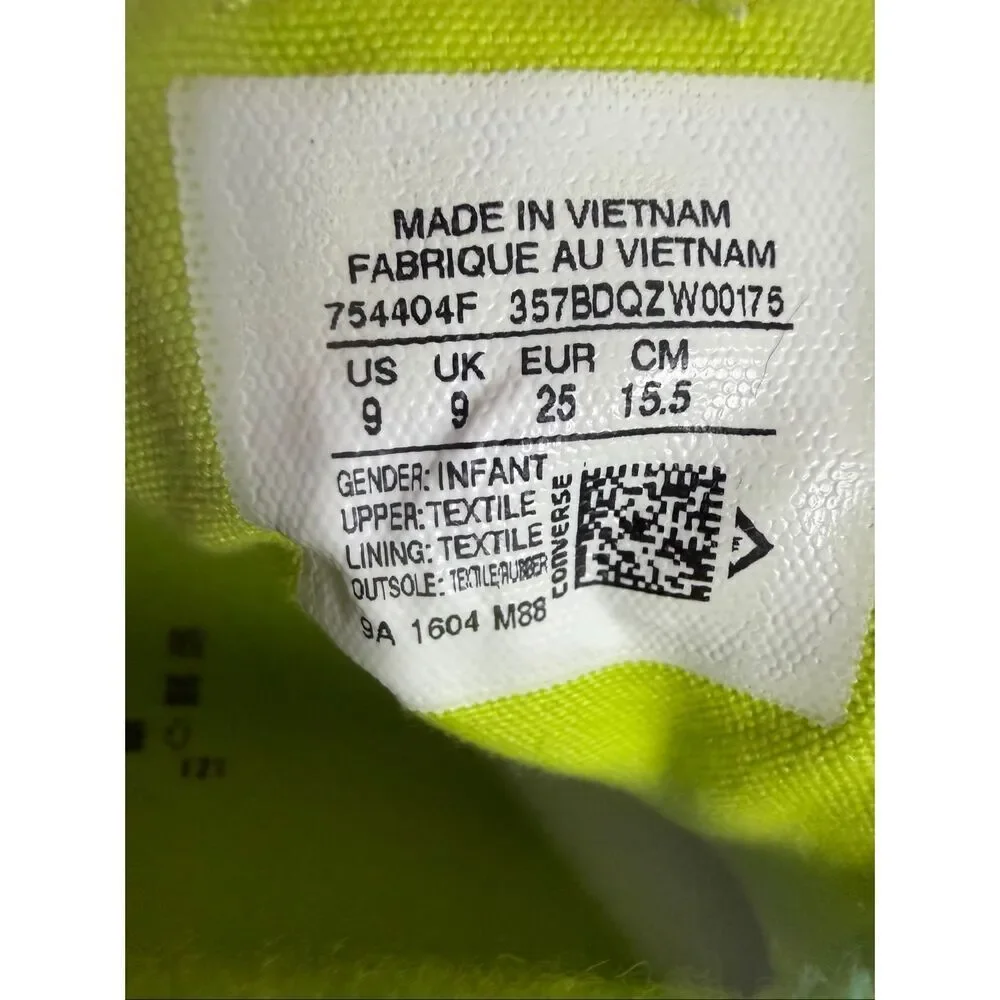 Converse Infants size 9 All Star easy on sneakers  teal lime green